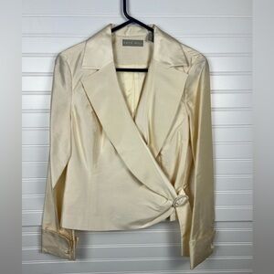 Kate Hill Cream Women's Tie Wrap Blazer - 100% Silk